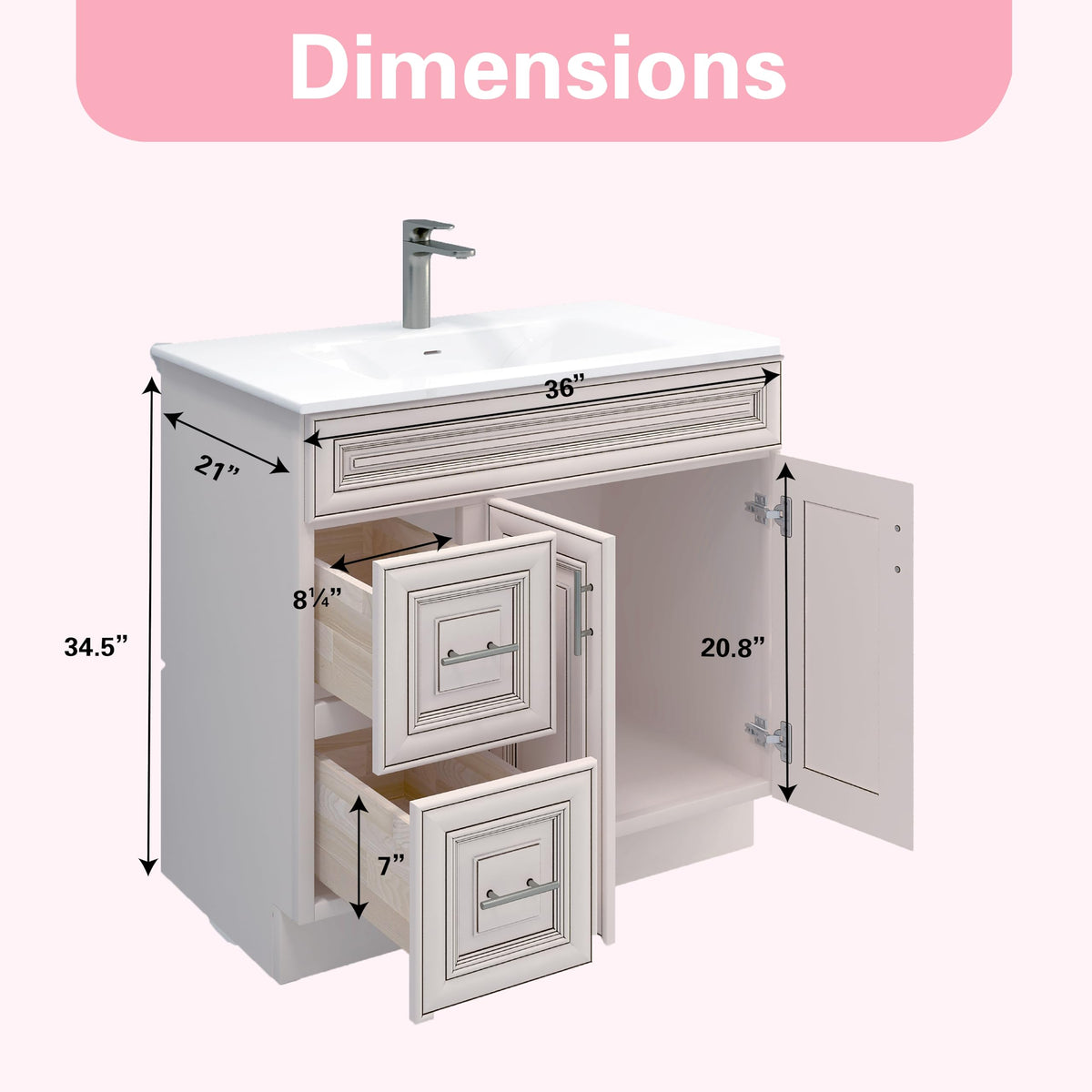 36" Maple Walnut Bathroom Vanity Base â Ready-to-Assemble Sink Cabinet with Drawers, Shaker Style Storage, Base Only, No Top or Sink