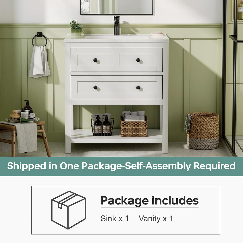42 Inch Bathroom Vanity with Sink, Fully-Assembled, Walnut