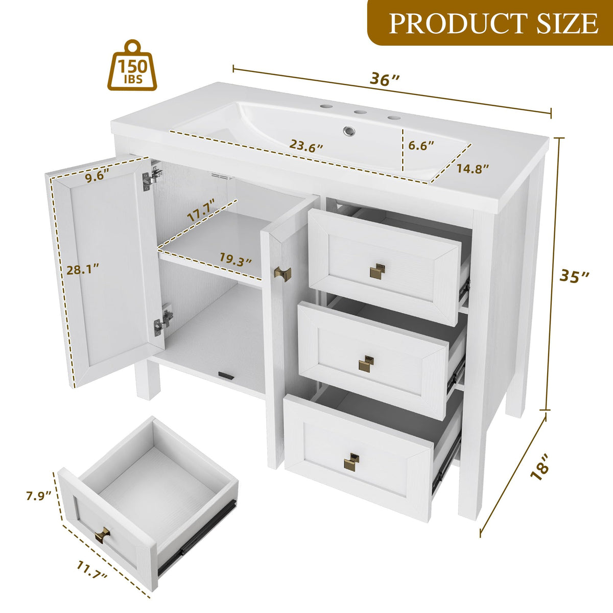 DWVO 36 Inch Bathroom Vanity with Sink