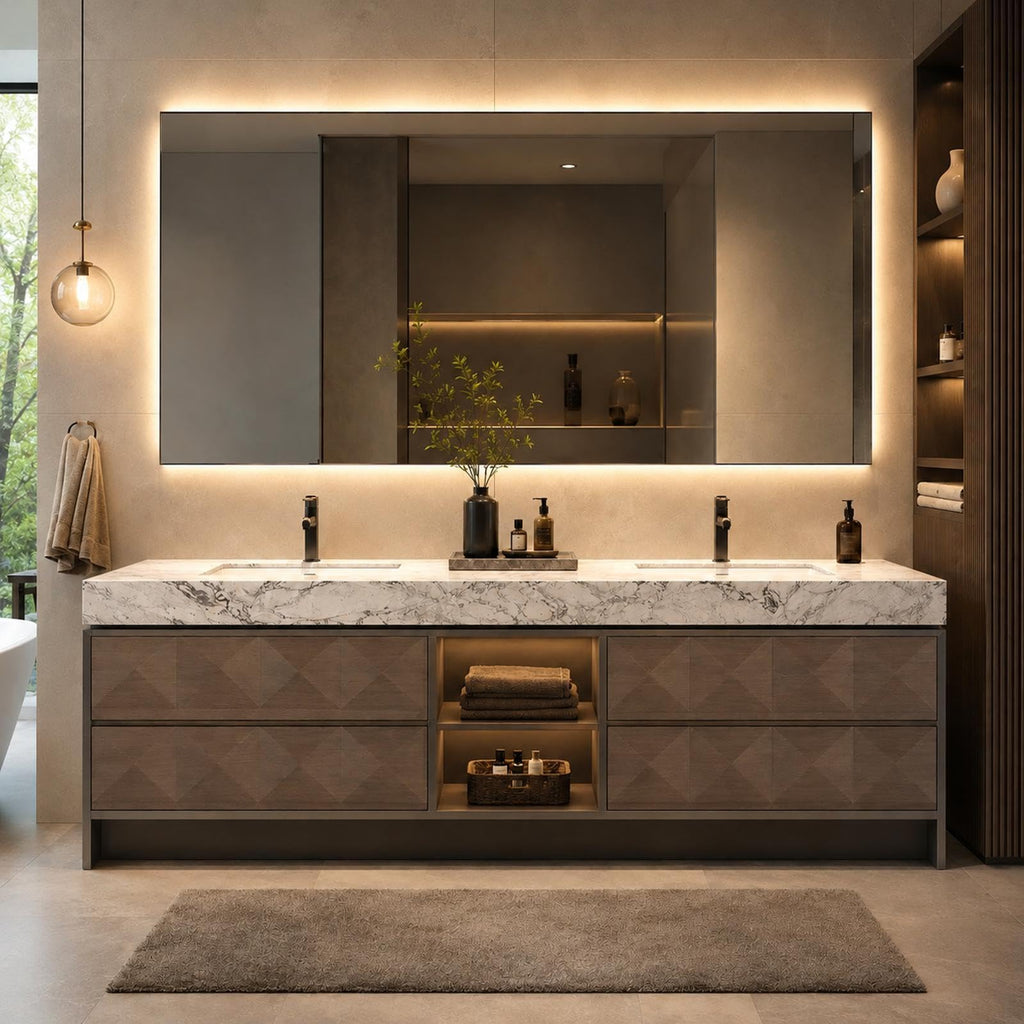 52 IN Freestanding Double Bathroom Vanity with Sinks & LED Backlit Mirror