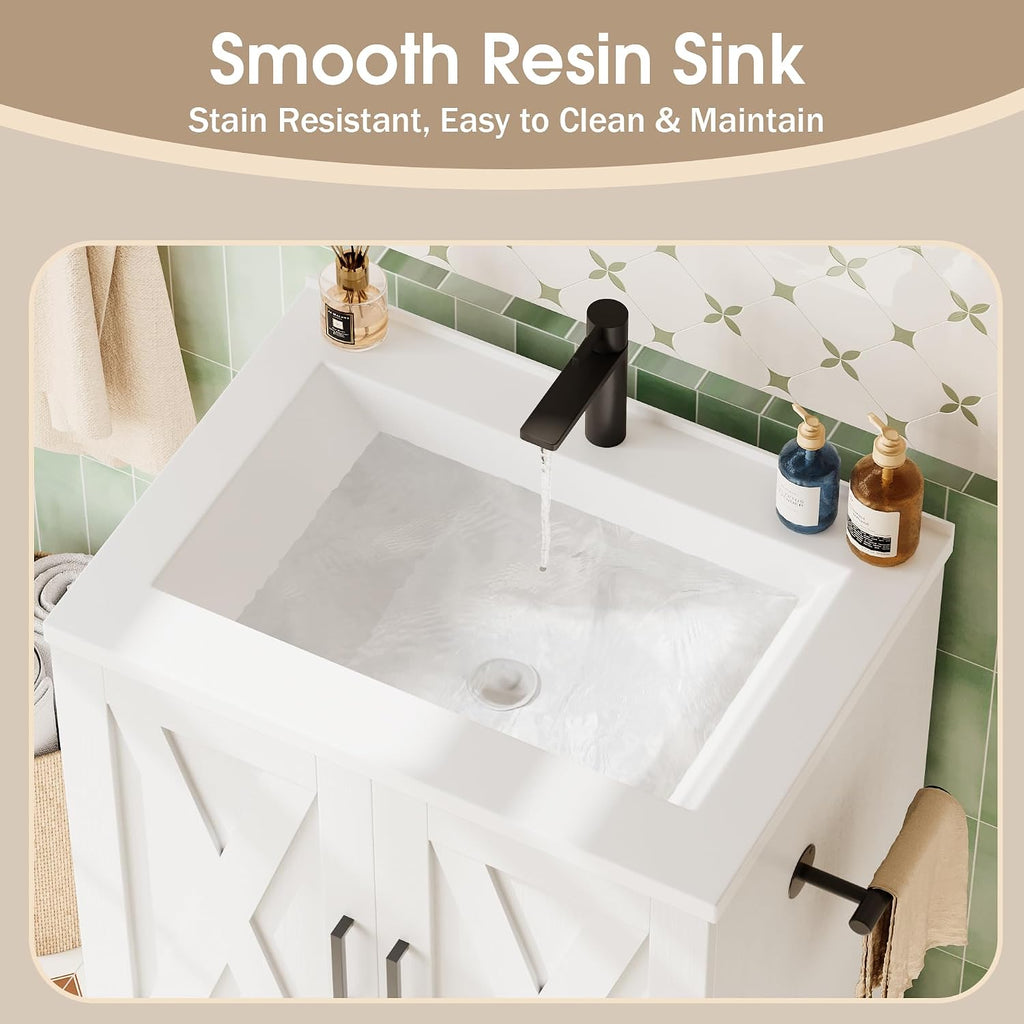 JUMMICO 24" Bathroom Vanity with Sink, Bathroom Storage Cabinet, White