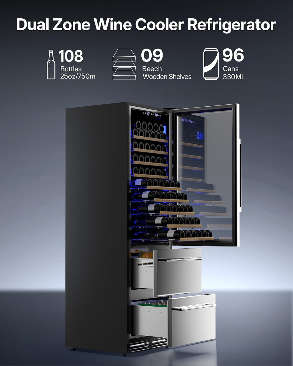 Upstreman Wine and Beverage Refrigerator, 24" Dual Zone Wine Cooler