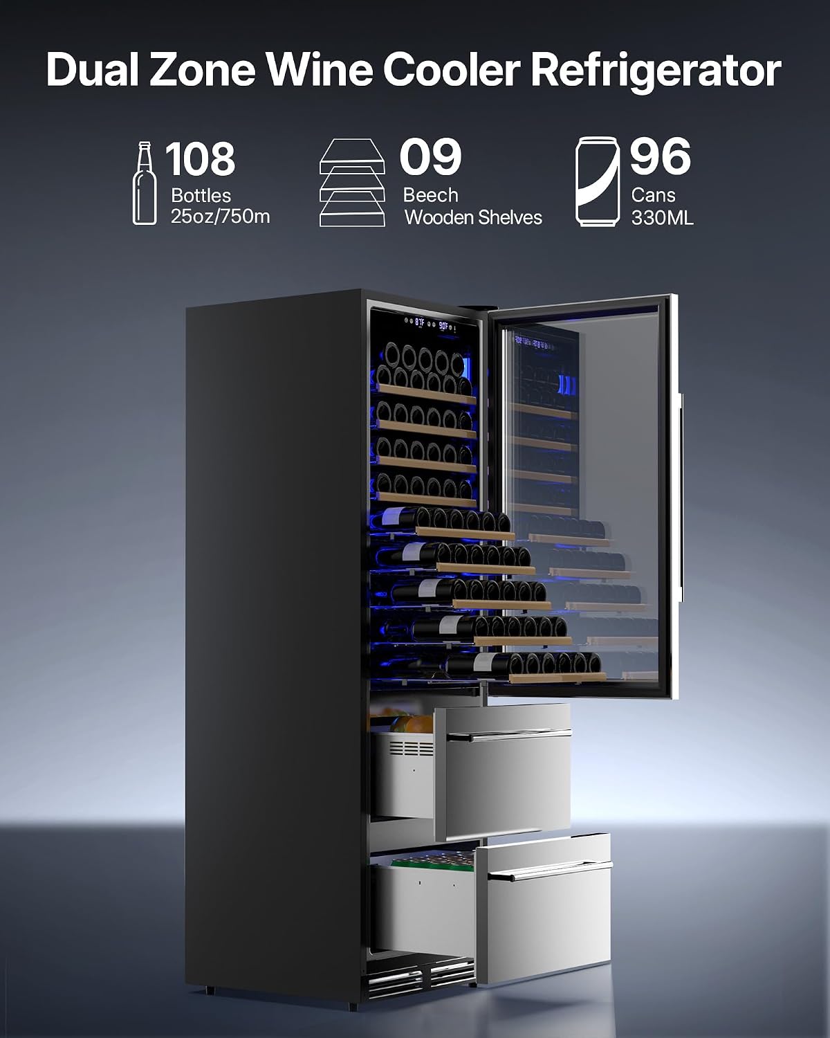 Upstreman Wine and Beverage Refrigerator, 24" Dual Zone Wine Cooler