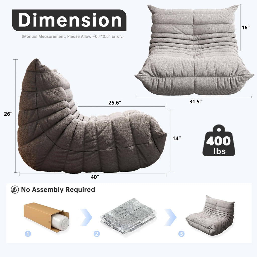 WHGBJA Giant Bean Bag Chair for Adults, Comfy Beanbag with Memory Foam