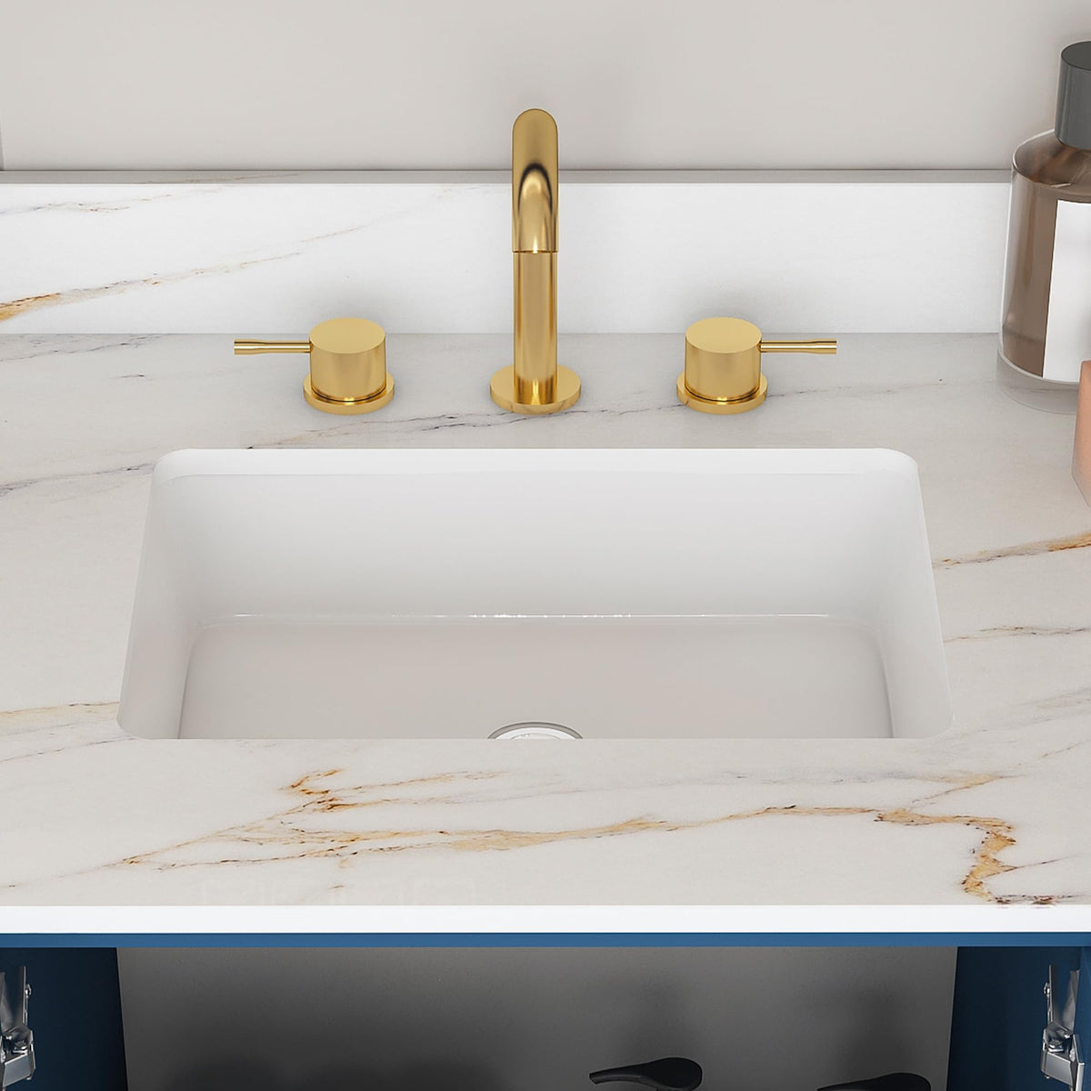 60" Bathroom Vanity Single Sink with 3 Hole, Sink Bathroom Vanity with Solid Wood Frame Storage,Soft Close Double Doors & 9 Sliding Drawers, with Gold Accents