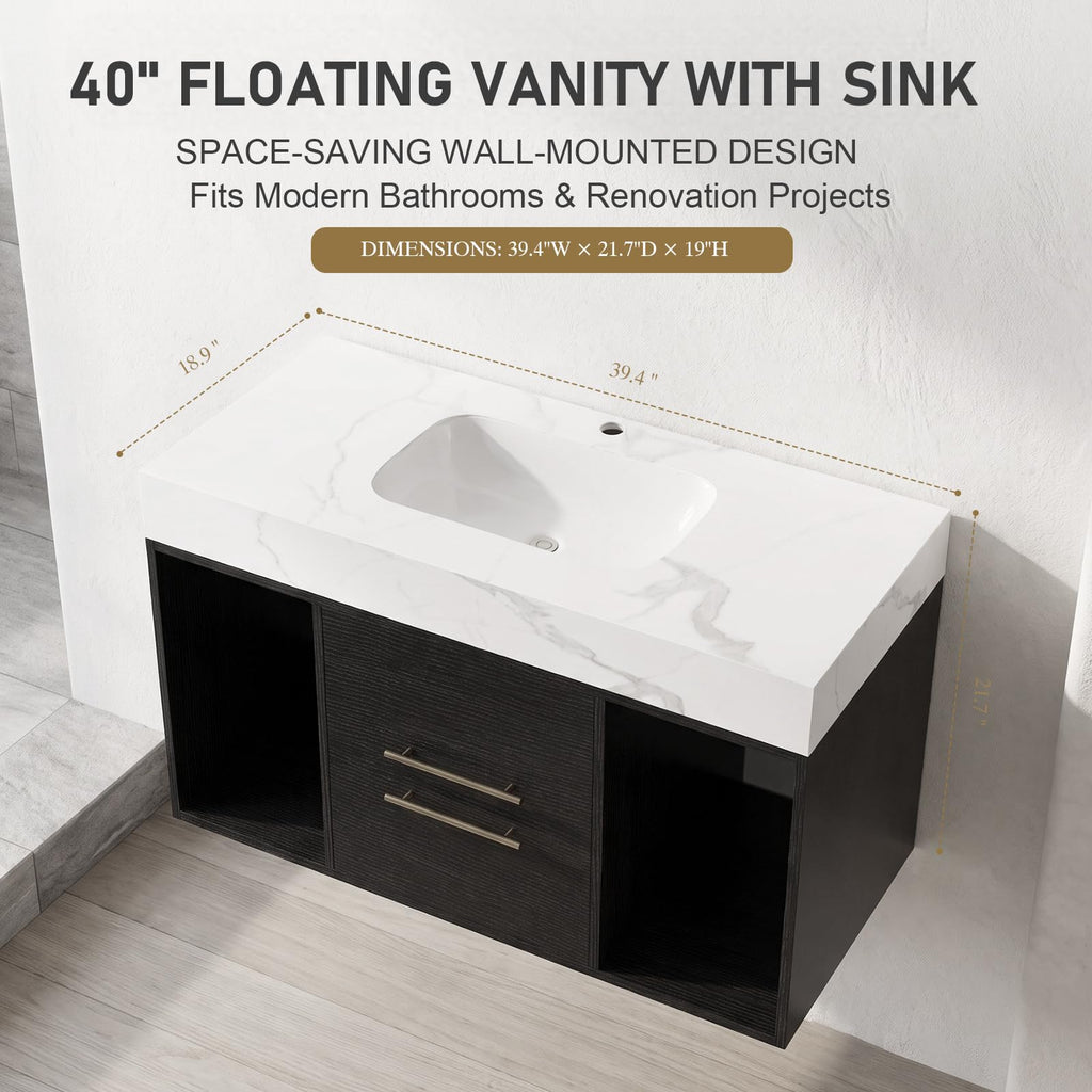 36 Inch Bathroom Vanity with Sink, Black Floating Wall Mounted Vanity