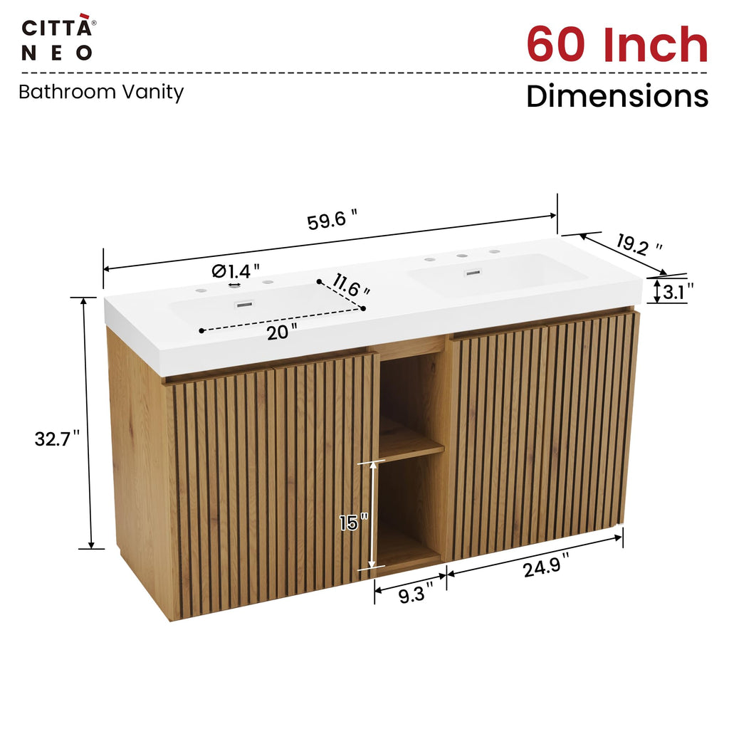 36â Modern Bathroom Vanity with Black Sink, Smoked Brown