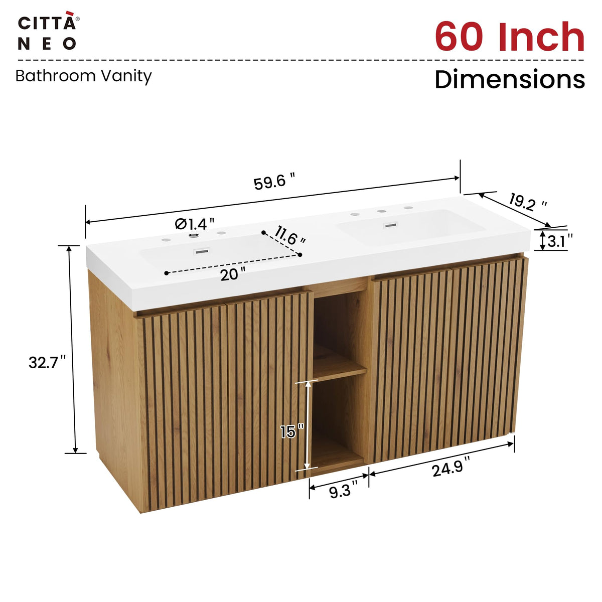 36â Modern Bathroom Vanity with Black Sink, Smoked Brown