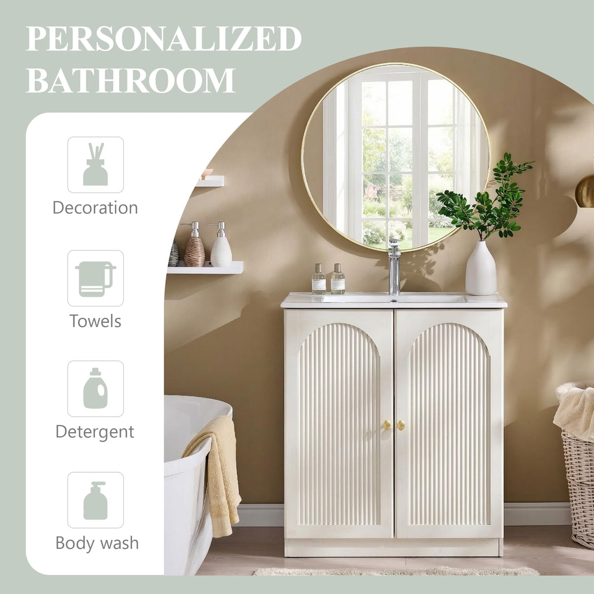 IFGET 30 Inch Bathroom Vanity with Sink, Arched Fluted Design, Natural Oak