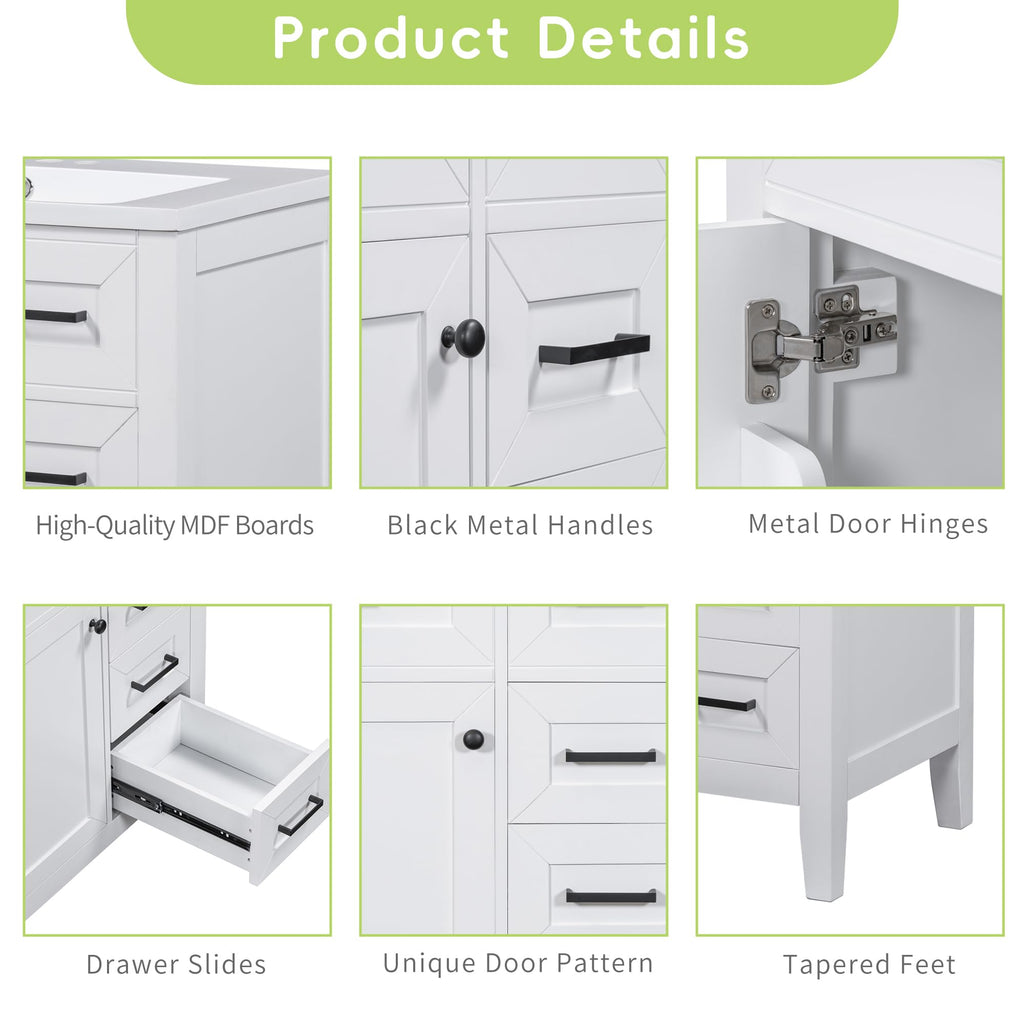 36 Inch Bathroom Vanities with Undermount Ceramic Sink, Storage Cabinet with Soft Closing Doors and Three Drawers, Solid Wood Frame, Natural Wood