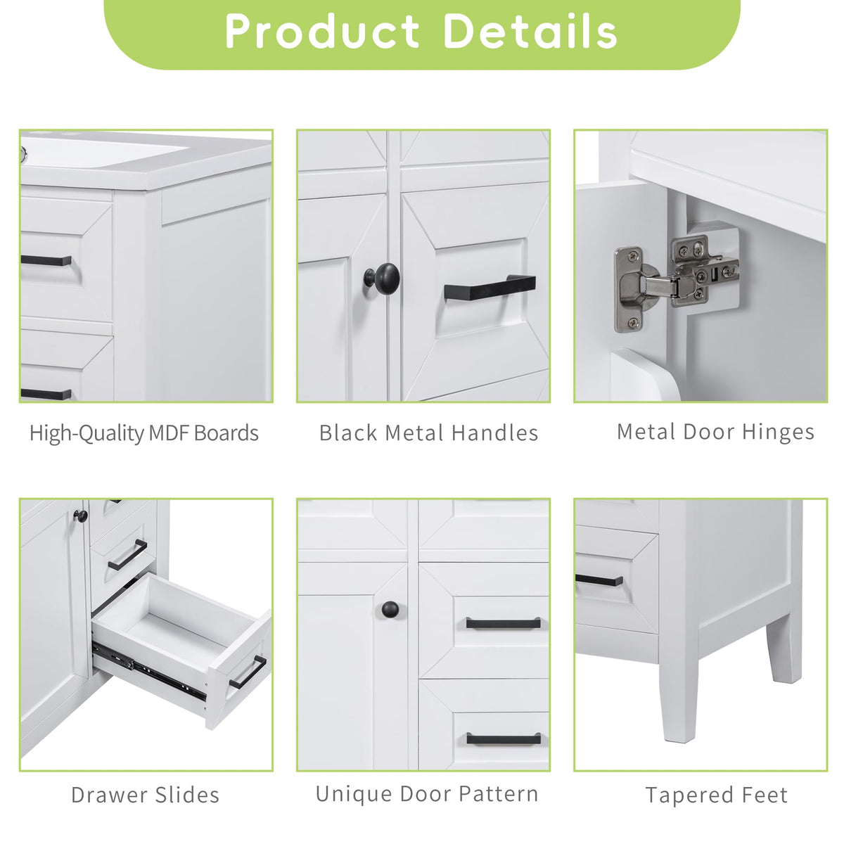 36 Inch Bathroom Vanities with Undermount Ceramic Sink, Storage Cabinet with Soft Closing Doors and Three Drawers, Solid Wood Frame, Natural Wood