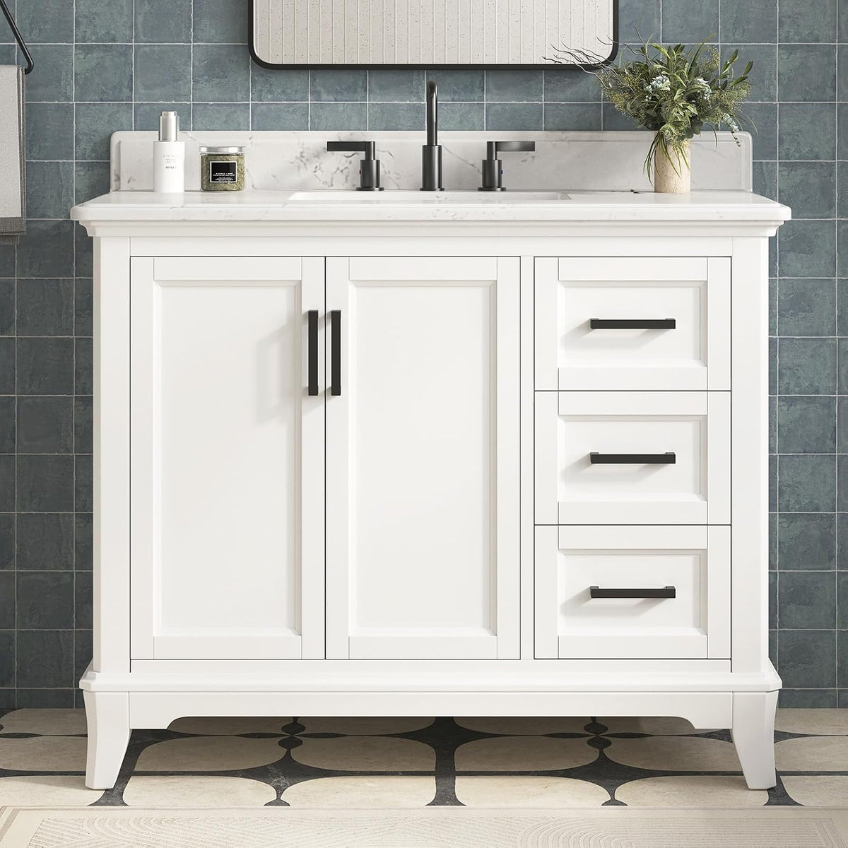 42 Inch Bathroom Vanity with Sink, Pre Assembled, White