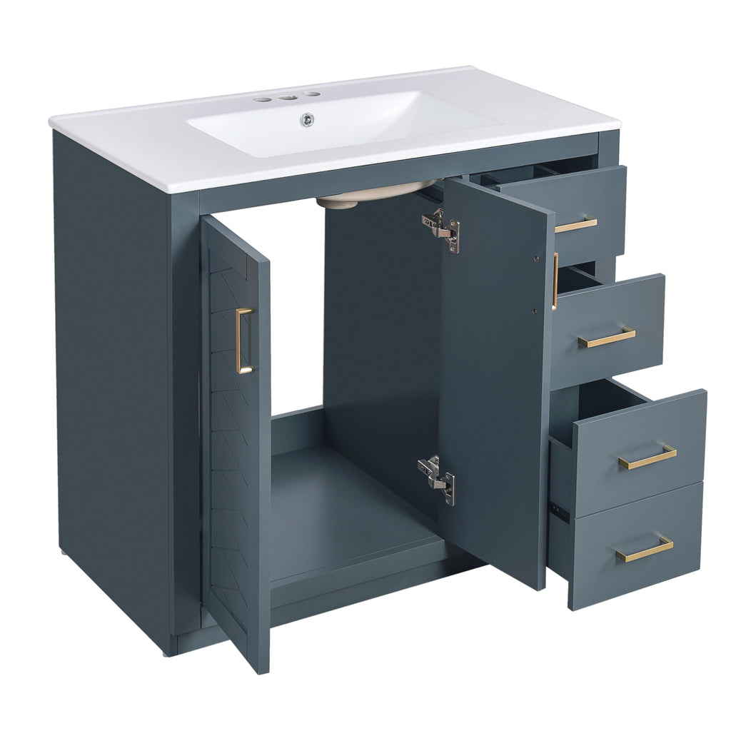 30 Inch Green Bathroom Vanity with Sink & Gold Handles,Light Luxury