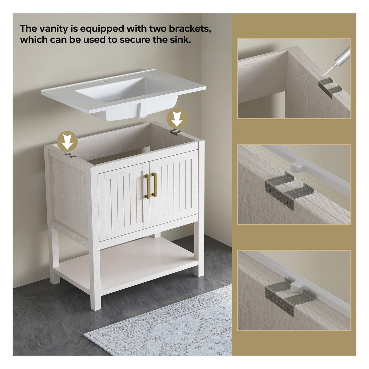 42 Inch Bathroom Vanity with Sink, Fully-Assembled, Walnut