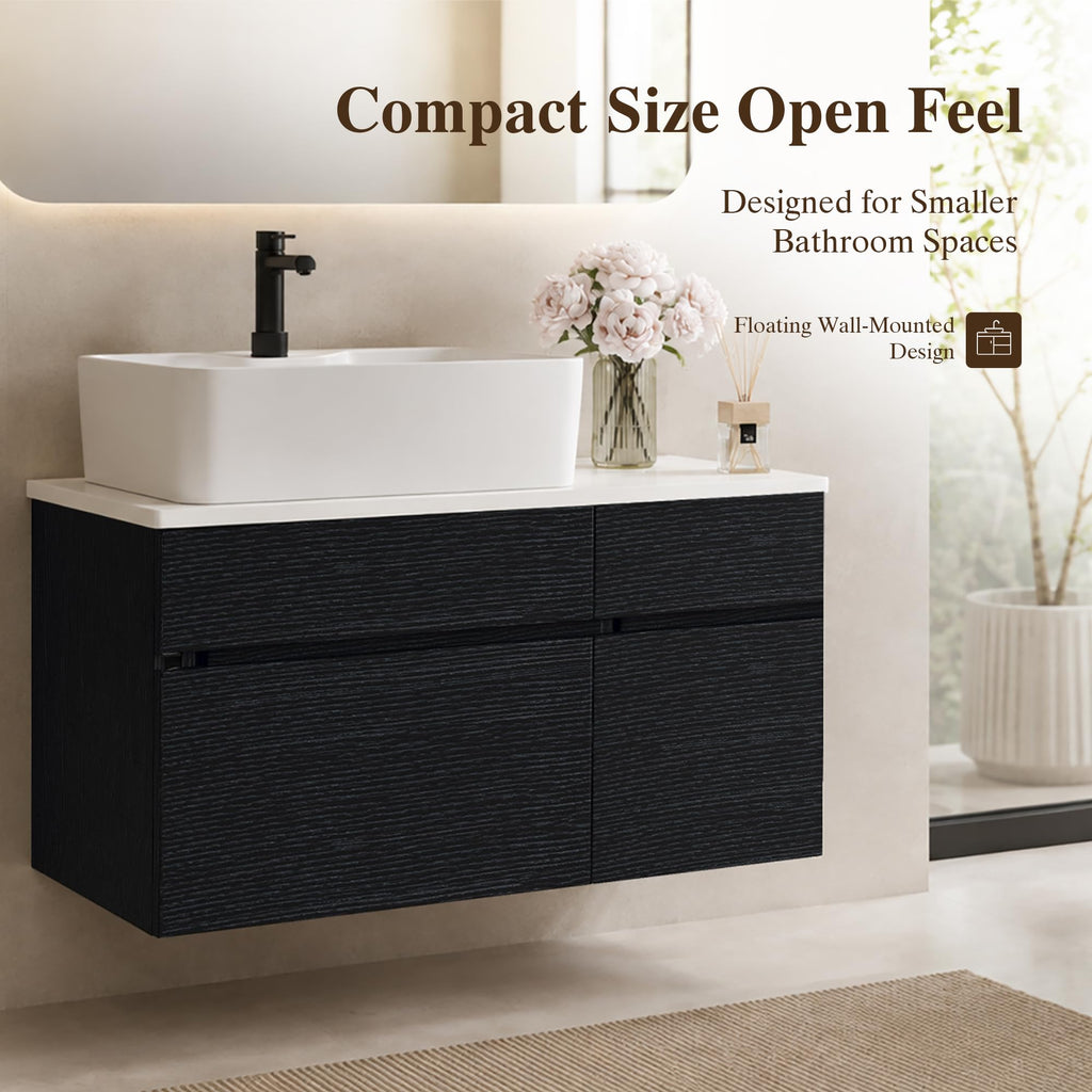 36 Inch Bathroom Vanity with Sink, Black Floating Wall Mounted Vanity