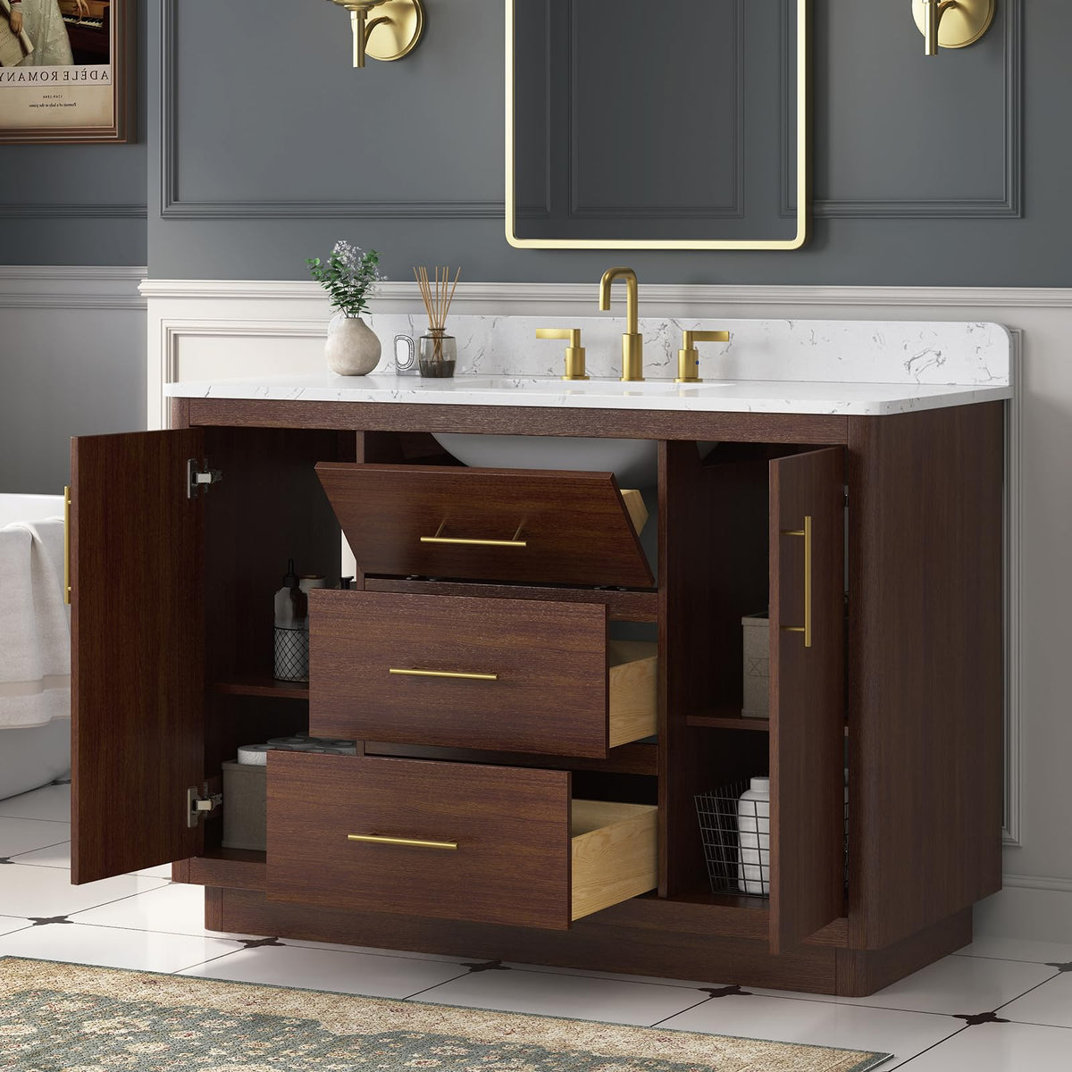 60 Inch Bathroom Vanity with Double Sink Combo, Greige