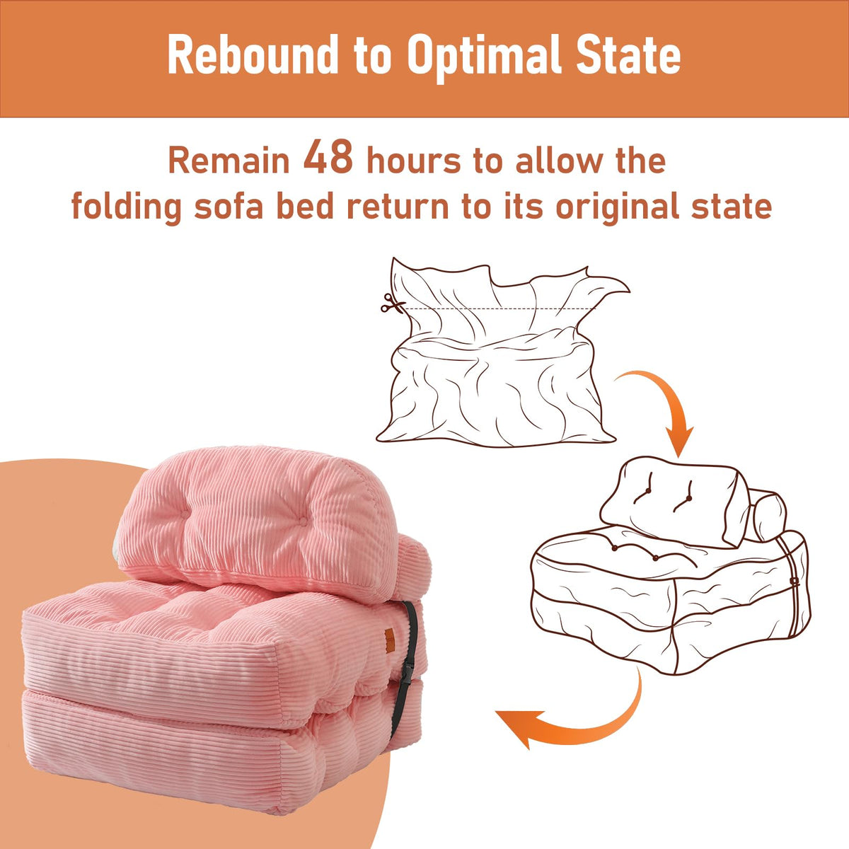 Folding Sofa Bed, Convertible Sleeper Chair with Back Support and Pillow