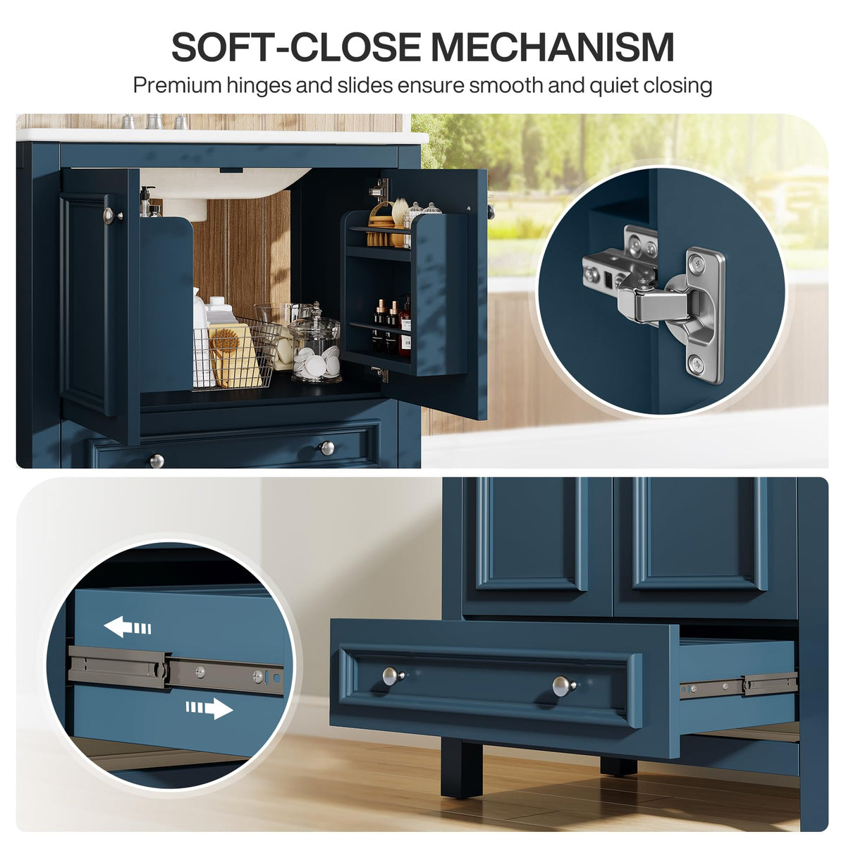 Tribesigns 30" Bathroom Vanity with Sink, Freestanding Bathroom Vanities Cabinet with Ceramic Basin Combo, Bathroom Sink Cabinet with 2 Doors and 1 Drawer, Solid Wooden Frame (Navy Blue, 30 INCH)