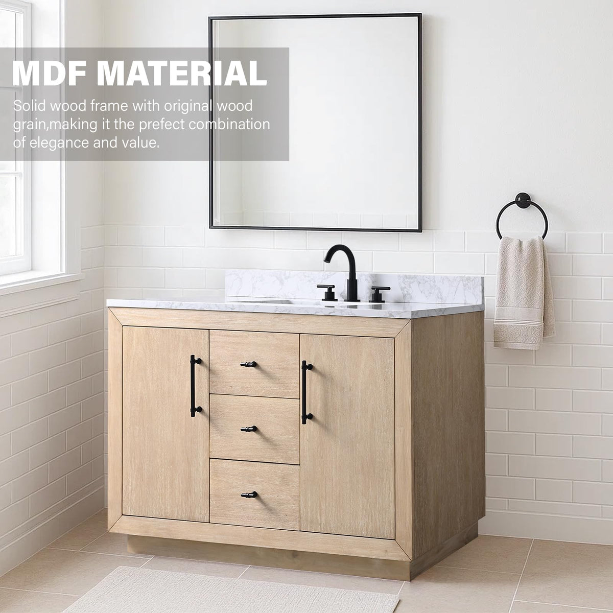 HOMEBEYOND 72" Bathroom Vanity with Double Sink & Ceramic Top, MDF Material Vanity Cabinet with Basin Combo, Soft-Closing Doors, Removable Shelf, Backsplash, Tan