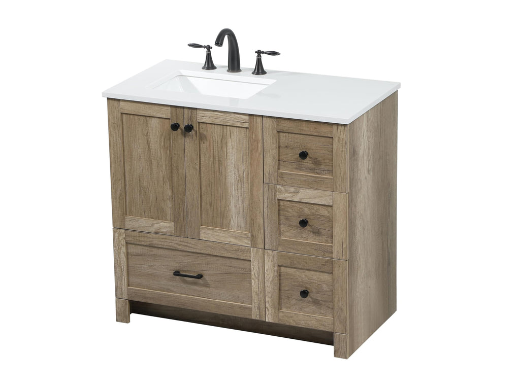 18" Pre-Assembled Bathroom Vanity with Sink, Engineered Wood, Ivory White Engineered Marble Countertop Included, Single Oval Porcelain Sink, 1 Soft-Close Drawers, Expresso