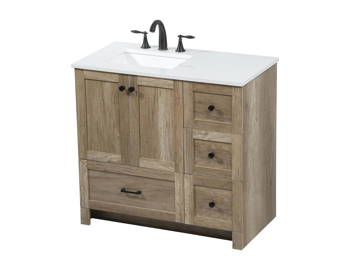 18" Pre-Assembled Bathroom Vanity with Sink, Engineered Wood, Ivory White Engineered Marble Countertop Included, Single Oval Porcelain Sink, 1 Soft-Close Drawers, Expresso