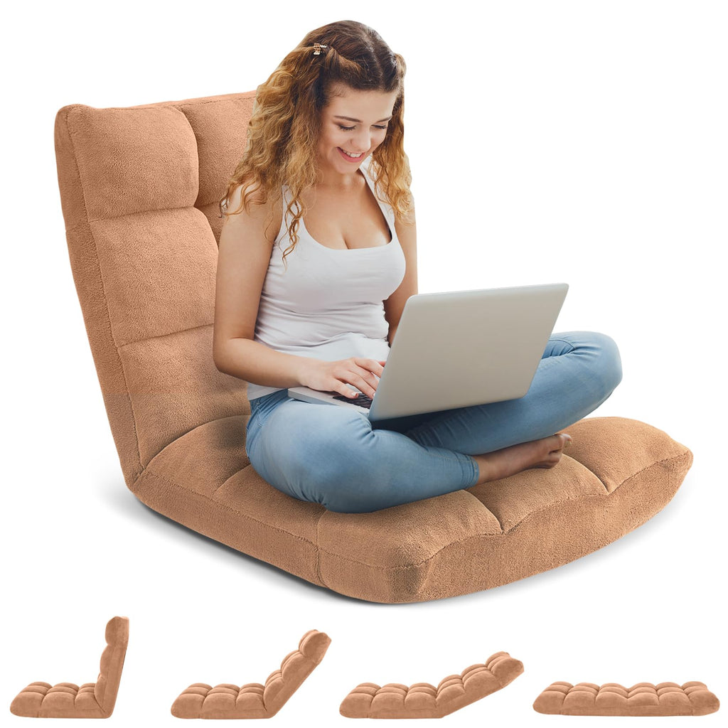 Folding Floor Gaming Chair 14-Poistion Cushioned Adjustable Floor Lazy Sofa Chair w/Breathable Cotton & Skin-Friendly Velvet for Adults & Kids Perfect for Reading Gaming Meditating, Darkblue