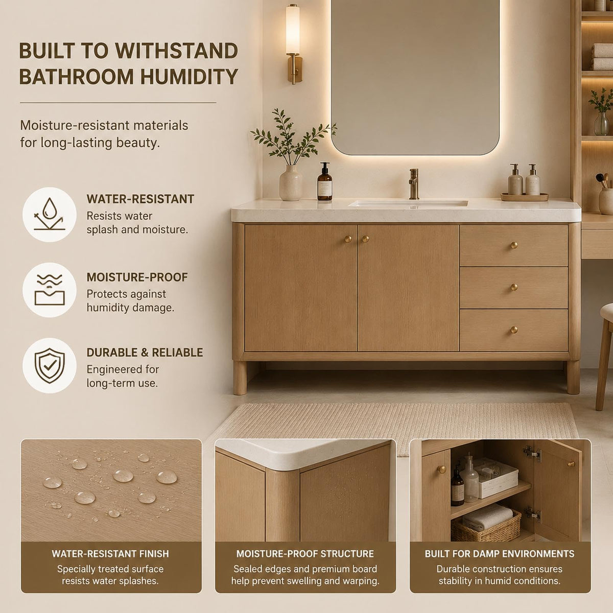 66 in Freestanding Single Sink Bathroom Vanity with Makeup Area