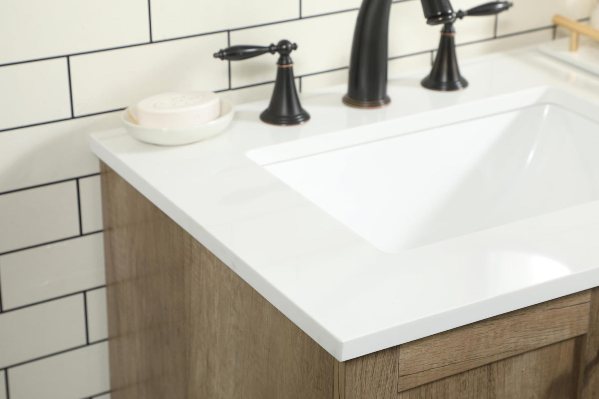 18" Pre-Assembled Bathroom Vanity with Sink, Engineered Wood, Ivory White Engineered Marble Countertop Included, Single Oval Porcelain Sink, 1 Soft-Close Drawers, Expresso