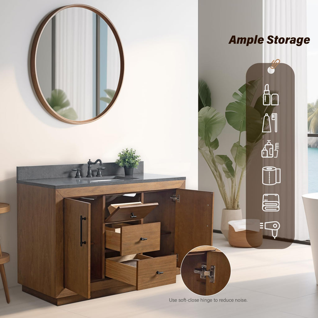 HOMEBEYOND 72" Bathroom Vanity with Double Sink & Ceramic Top, MDF Material Vanity Cabinet with Basin Combo, Soft-Closing Doors, Removable Shelf, Backsplash, Tan