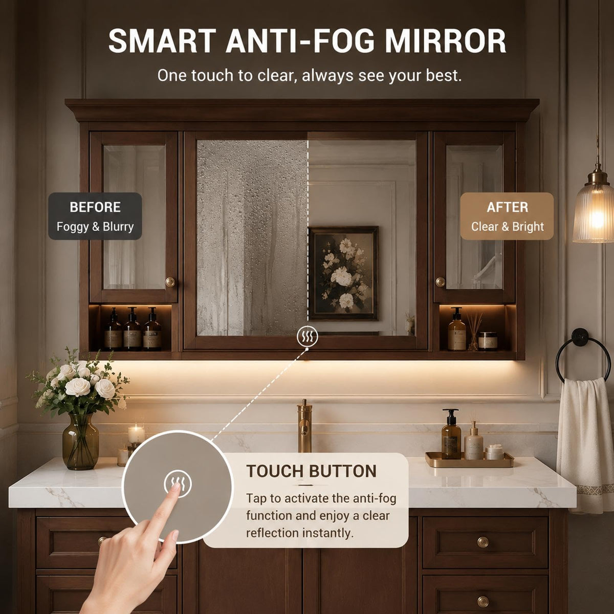 52 in Freestanding Single Sink Bathroom Vanity with Mirror Cabinet