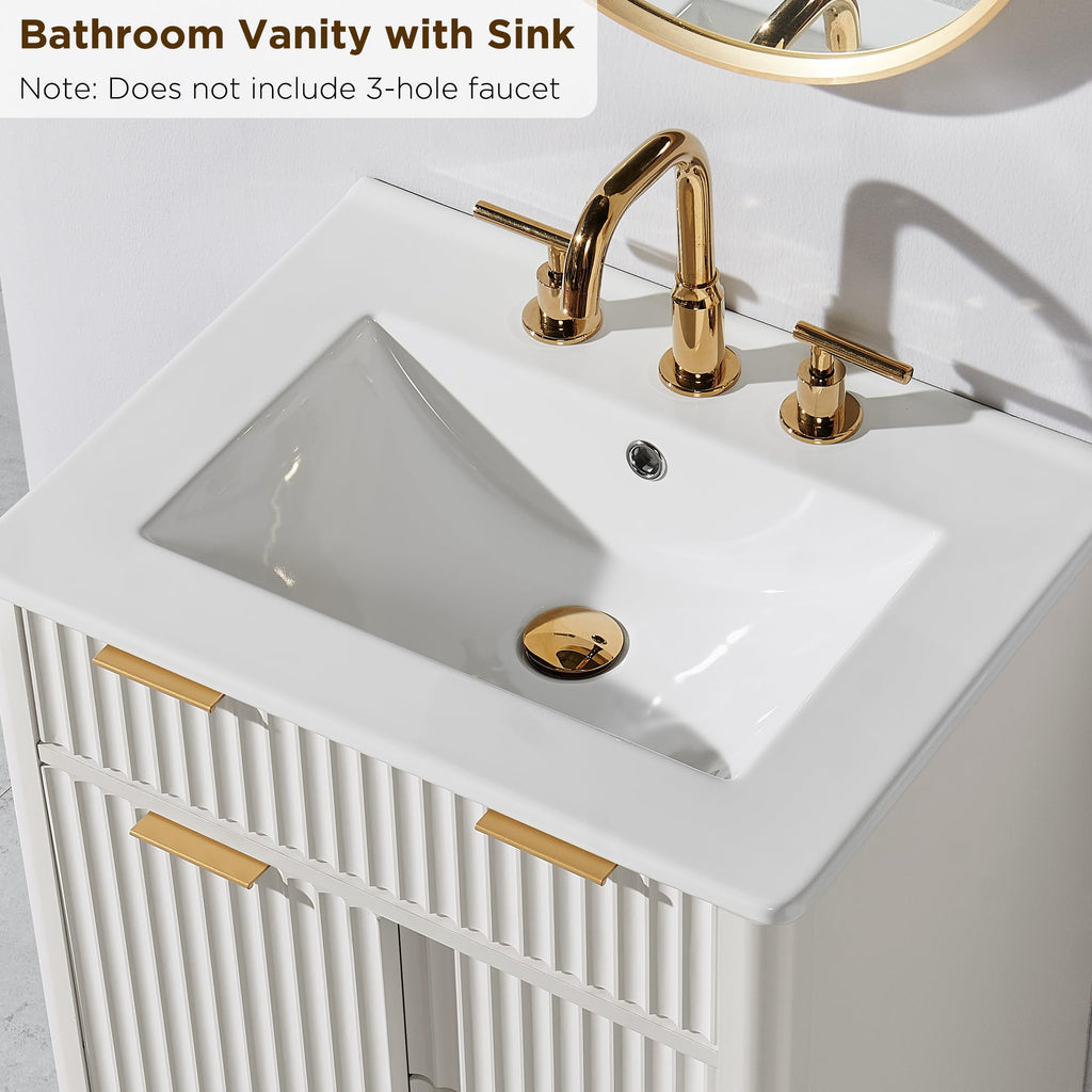 T4TREAM 60" Fluted Bathroom Vanity with Resin Sink Combo, Natural Oak