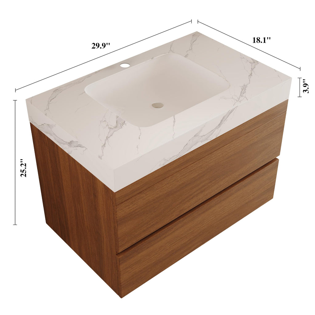 Glintee 40" Floating Bathroom Vanity & Sintered Stone Top, Black