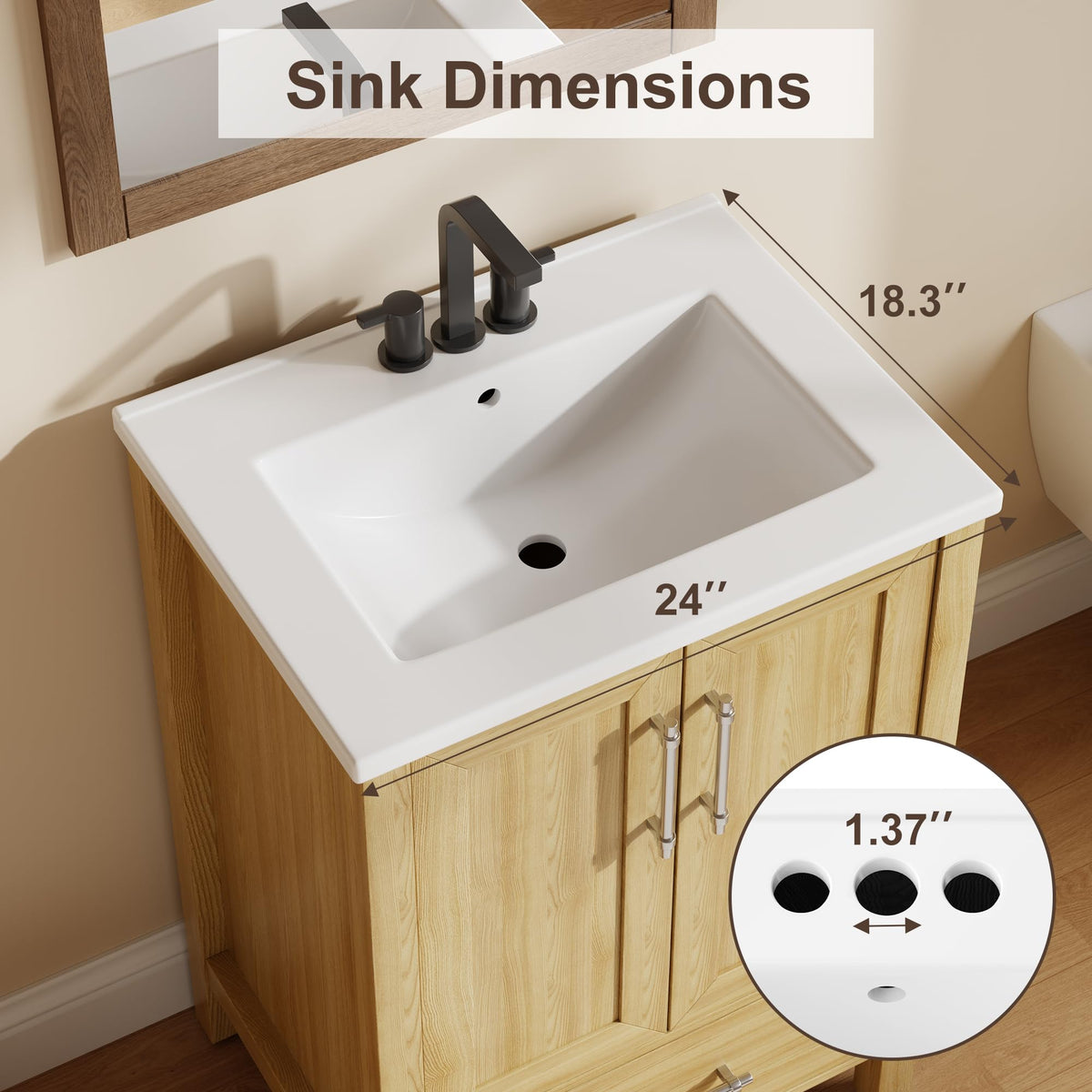 Garvee 24" Bathroom Vanity with Sink, Freestanding Bathroom Cabinet