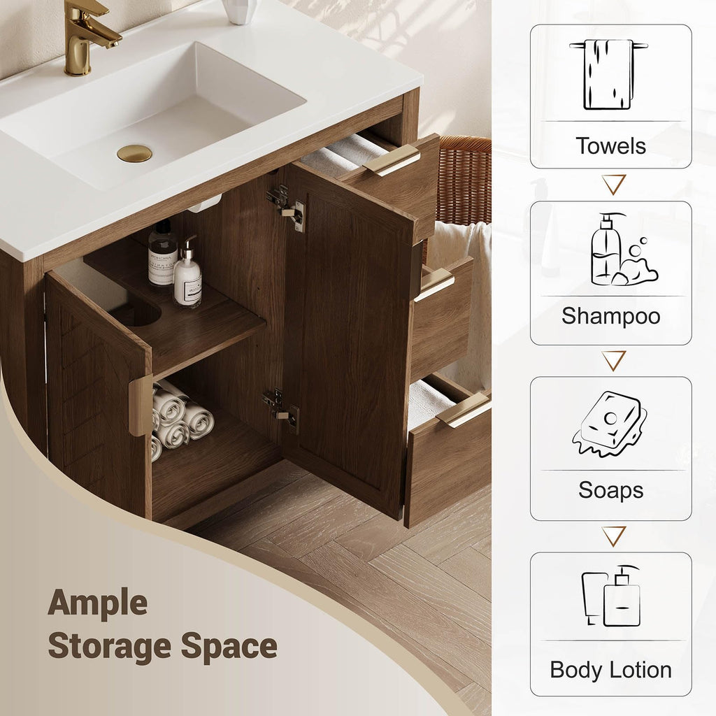 36 Inch Modern Bathroom Vanity with Sink, Black
