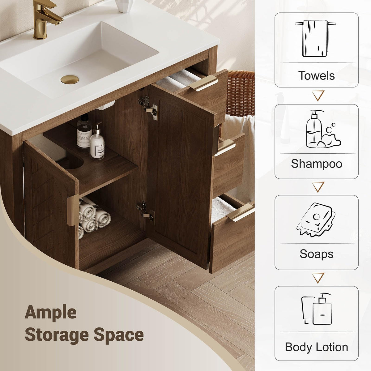 36 Inch Modern Bathroom Vanity with Sink, Black