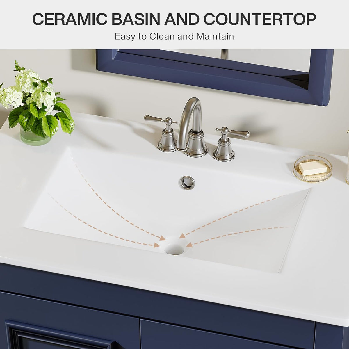 Tribesigns 30" Bathroom Vanity with Sink, Freestanding Bathroom Vanities Cabinet with Ceramic Basin Combo, Bathroom Sink Cabinet with 2 Doors and 1 Drawer, Solid Wooden Frame (Navy Blue, 30 INCH)