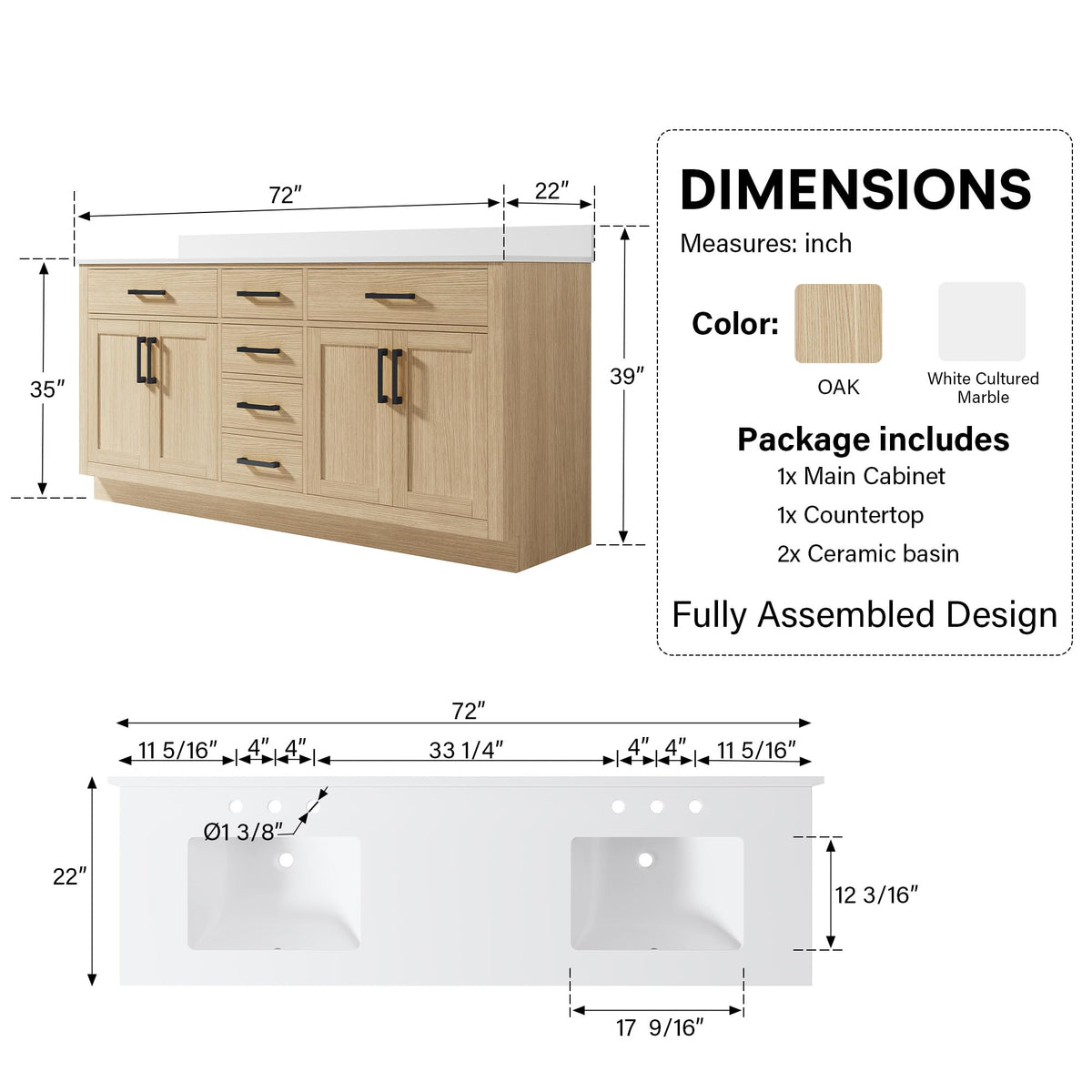 WELLFOR 36-Inch Bathroom Vanity with Sink W/ 2 Doors & 4 Drawers & 1 Flip Drawer,Navy Blue Vanity W/Matte Black Handles