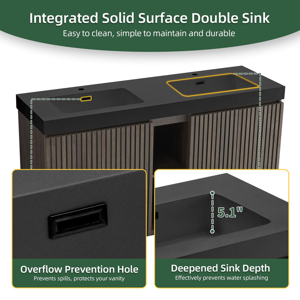 36â Modern Bathroom Vanity with Black Sink, Smoked Brown