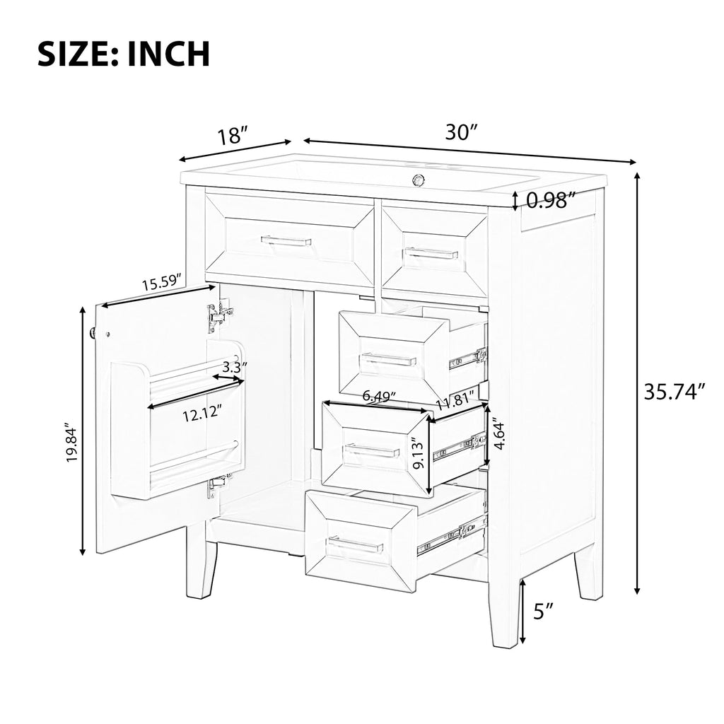 36 Inch Bathroom Vanities with Undermount Ceramic Sink, Storage Cabinet with Soft Closing Doors and Three Drawers, Solid Wood Frame, Natural Wood