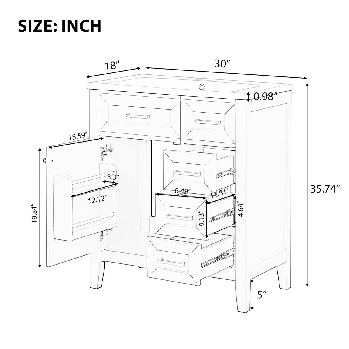 36 Inch Bathroom Vanities with Undermount Ceramic Sink, Storage Cabinet with Soft Closing Doors and Three Drawers, Solid Wood Frame, Natural Wood