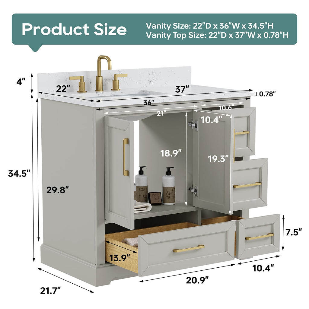60 Inch Bathroom Vanity with Double Sink Combo, Greige