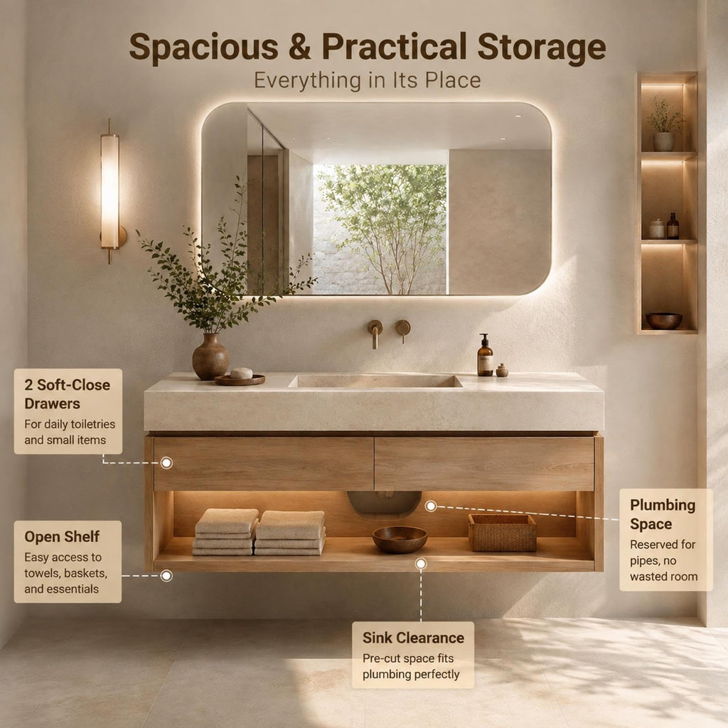 48 in Floating Bathroom Vanity with Sink & LED Backlit Mirror