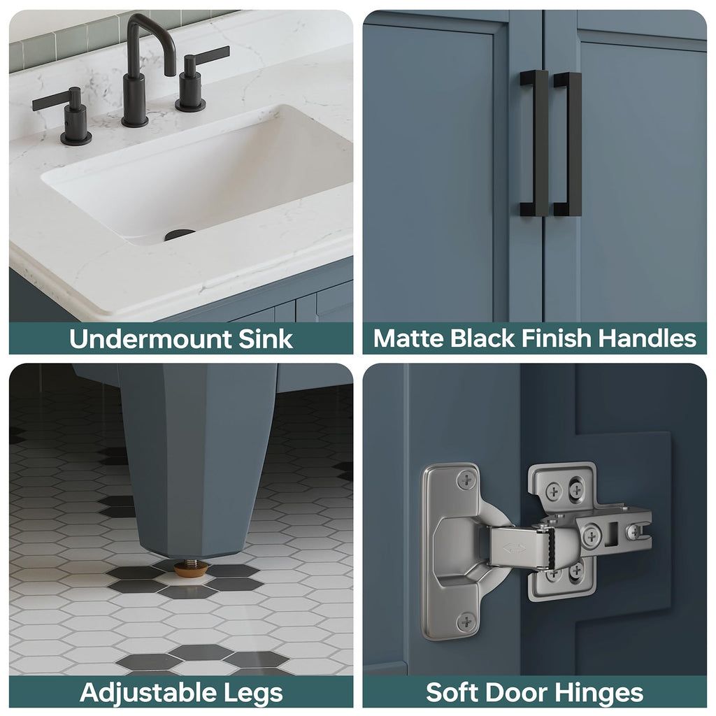 60 Inch Bathroom Vanity Double Sink, Steel Blue