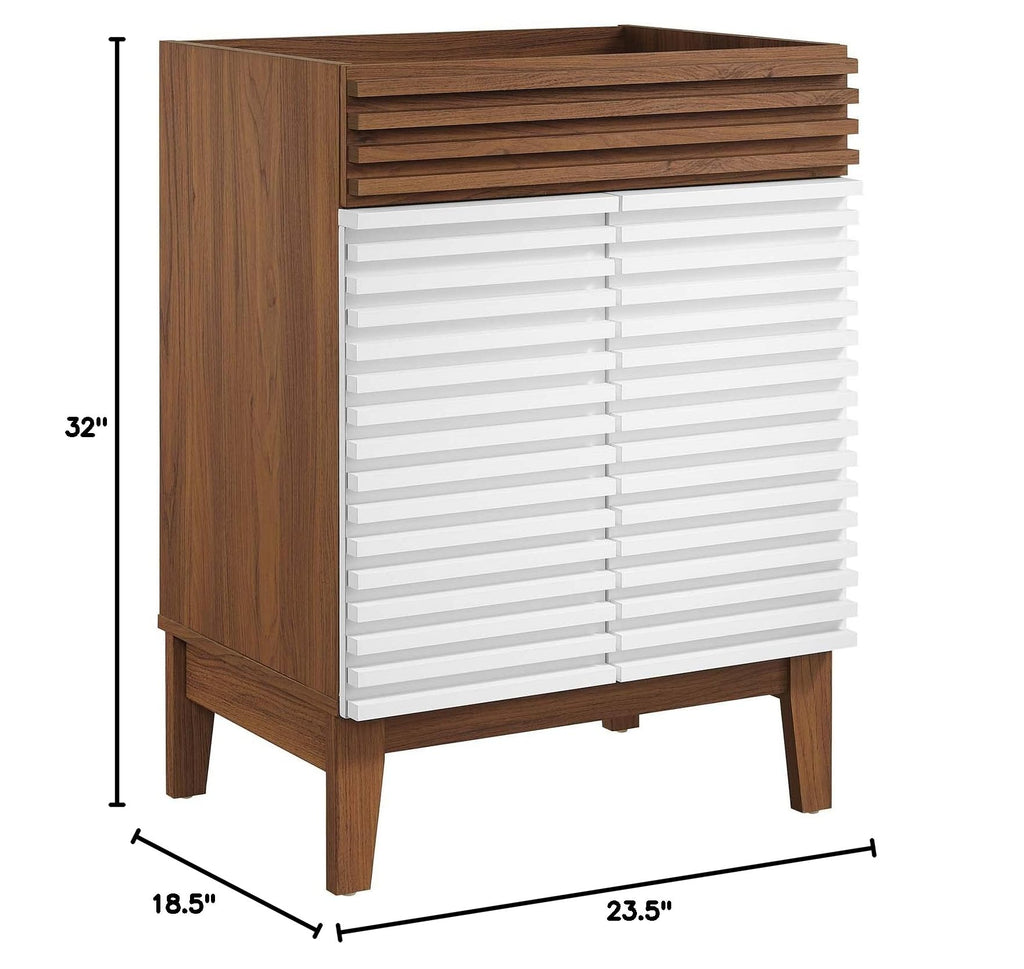 Modway Render Mid-Century Bathroom Vanity With Sink in Walnut White,24 Inch
