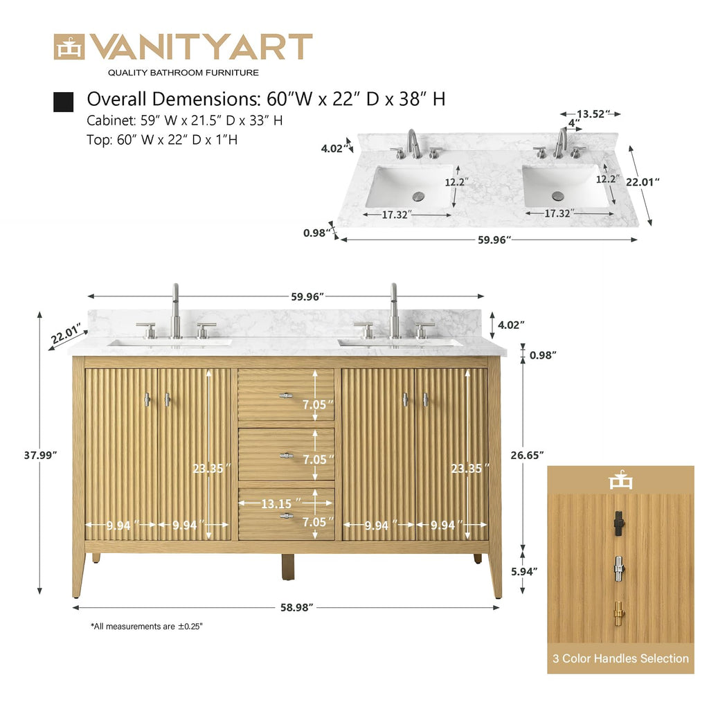 Vanity Art 84 inch Bathroom Vanity with Double Sink & Ceramic Top, Vanity Cabinet with Soft-Closing Door, Solid Wood Frame, Linear Pattern, Walnut, Golden Brushed Handware,Vintage Green