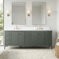 Vanity Art 84 inch Bathroom Vanity with Double Sink & Ceramic Top, Vanity Cabinet with Soft-Closing Door, Solid Wood Frame, Linear Pattern, Walnut, Golden Brushed Handware,Vintage Green