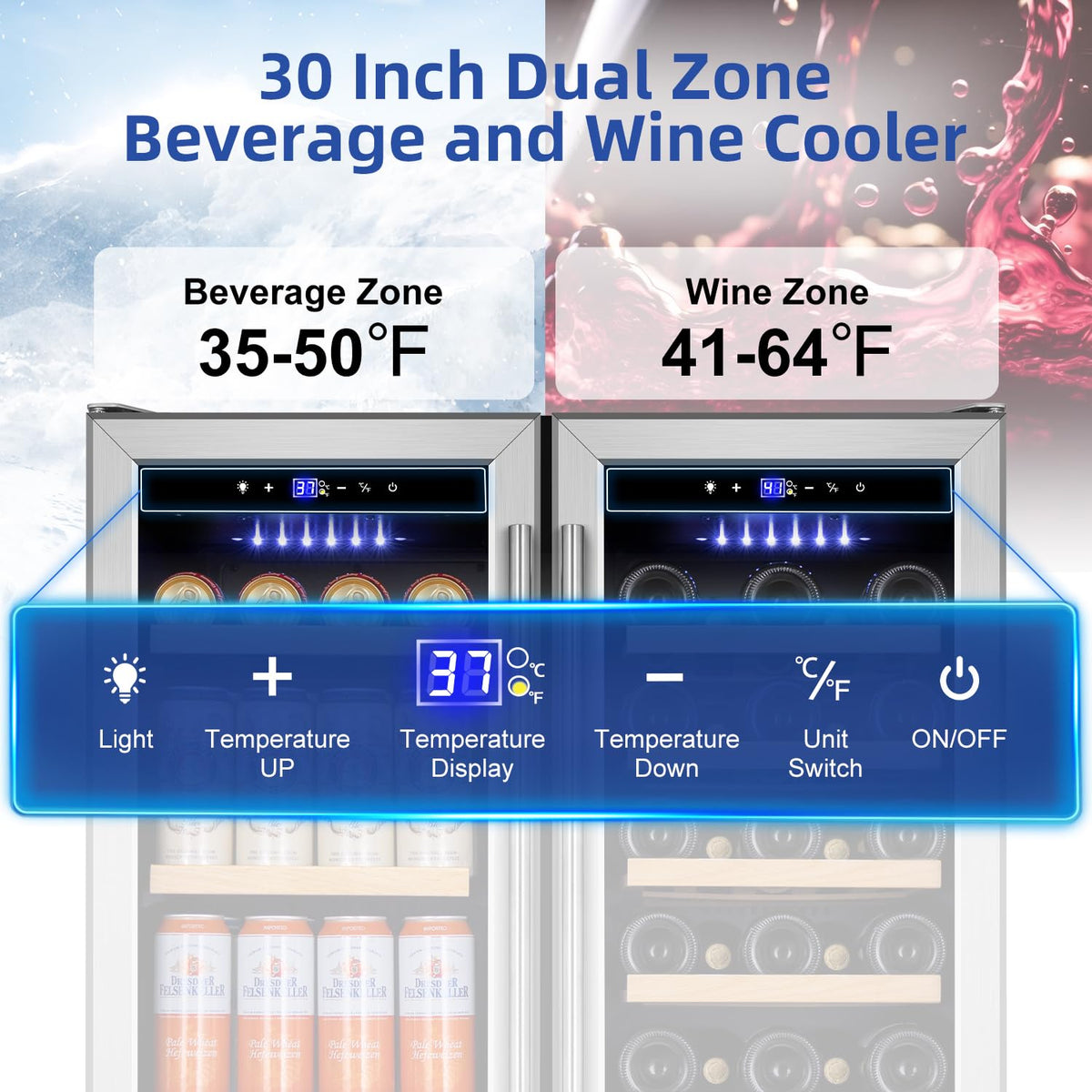 Tylza 24" Dual Zone Wine and Beverage Cooler Quiet Compressor