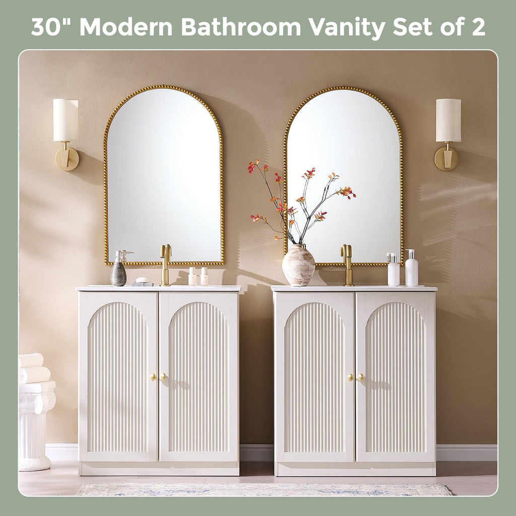 IFBUY 30 Inch Arched Bathroom Vanity with Sink, Fluted Design, Natural Oak