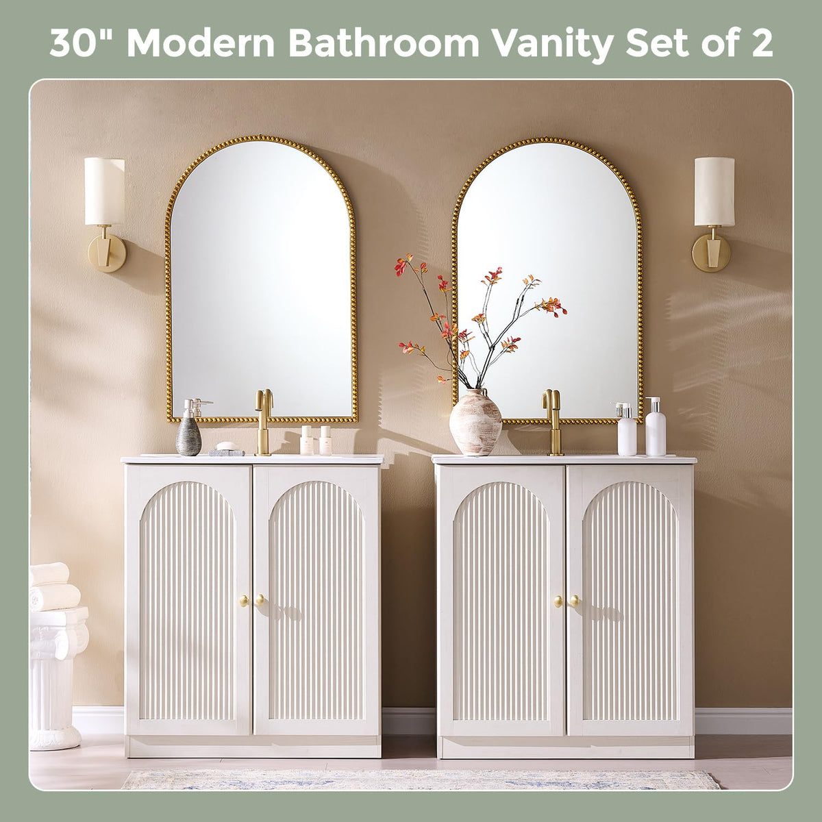 IFBUY 30 Inch Arched Bathroom Vanity with Sink, Fluted Design, Natural Oak