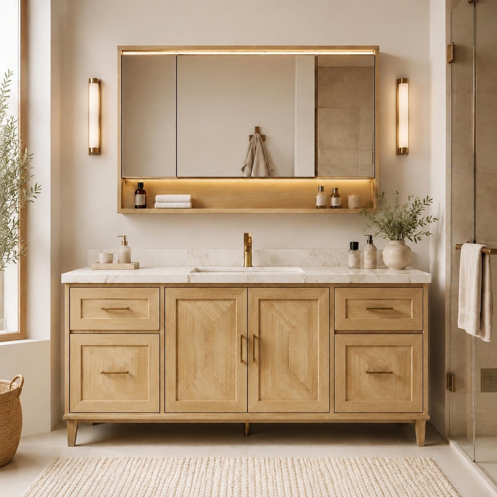 62 IN Freestanding Single Sink Bathroom Vanity with LED Storage Mirror